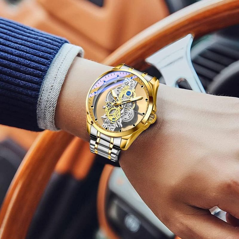 ARZS Skeleton 2 Tone Analog Watch for Men - Image 4