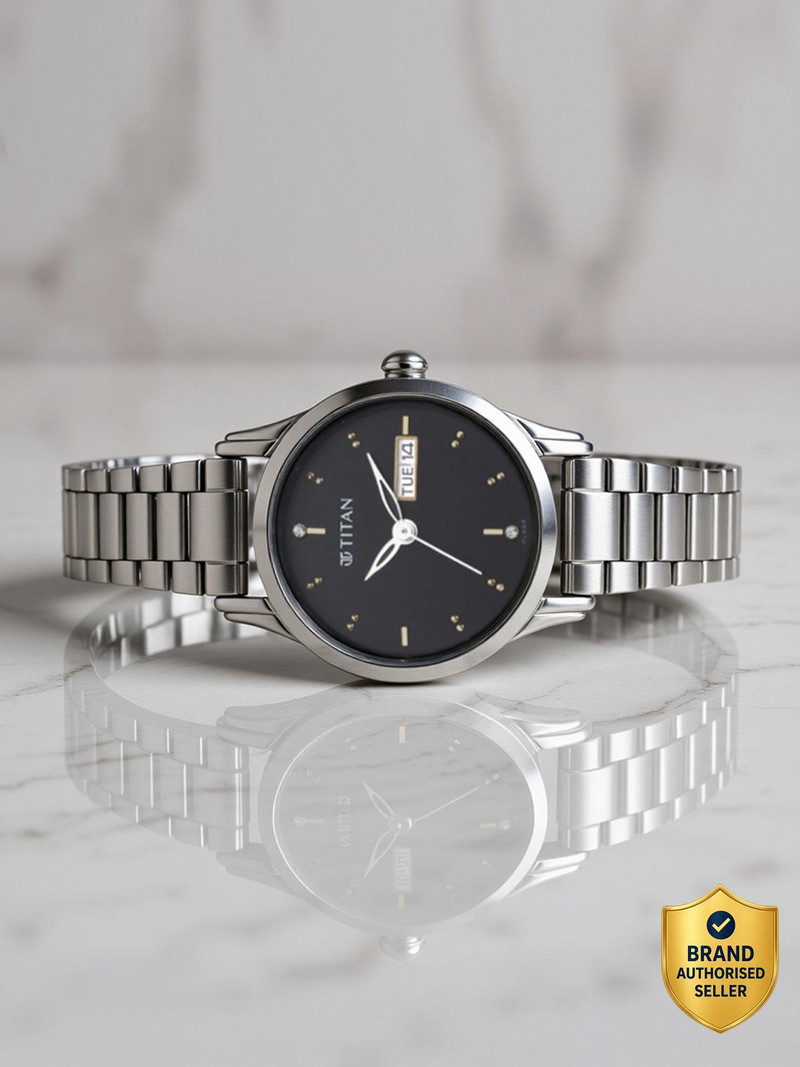 Titan Lagan With Day & Date Black Dial Silver MetalStrap Analog W...more — image 1 of 21