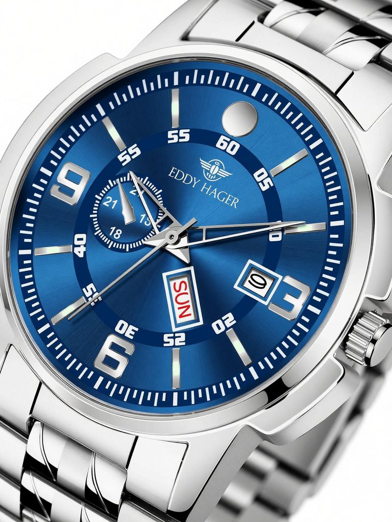 EDDY HAGER 226-BL Blue Day and Date Analog Watch - Image 6