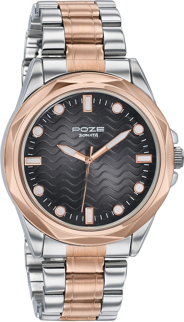 Sonata Poze 7 Black Dial Rose Gold Watch - Image 5