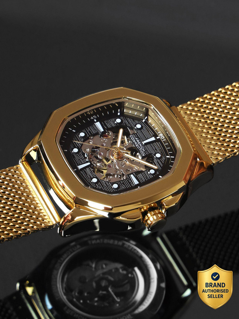 French Connection Men Gold Automatic Watch | Black Dial | Classic & Premium Design Analog Watch  - For Men FCA13GM