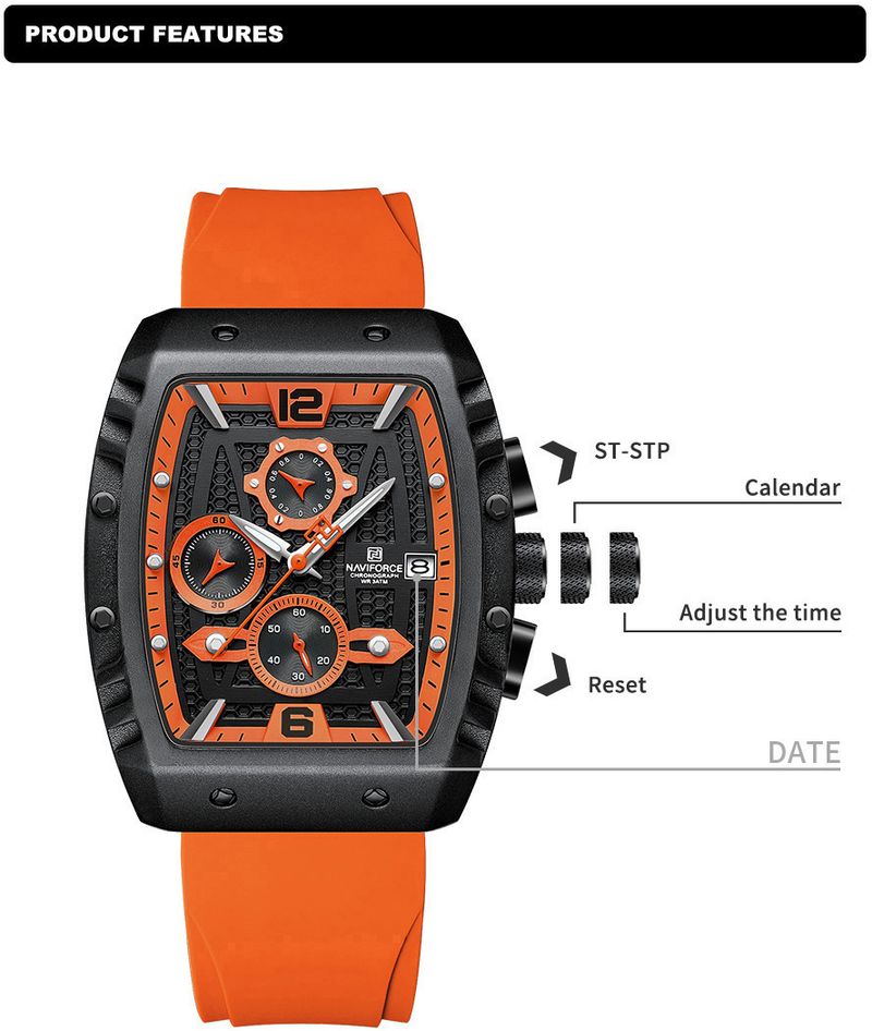 Naviforce 8025 Orange Chronograph Men's Watch - Image 6