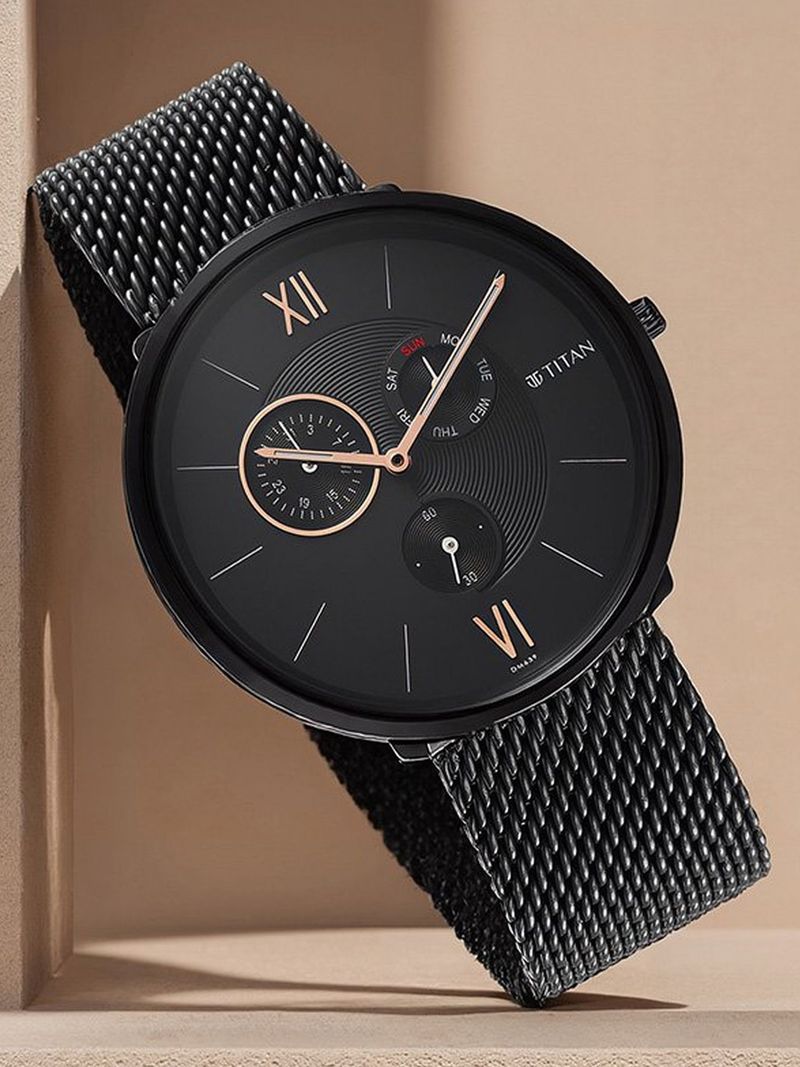 Titan Slim Multifunction Black Dial Analog Watch - Men NT1877NM01 - Image 5