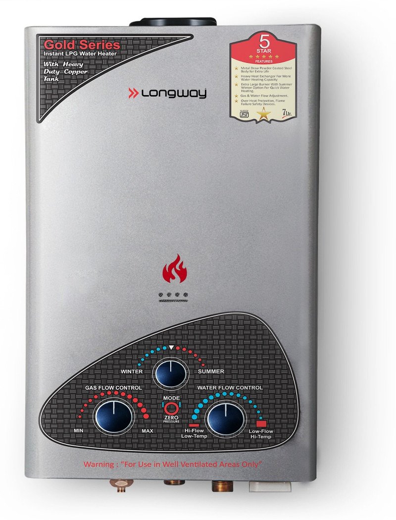 Longway 7 L Gas Water Geyser (Xolo gold dlx, Silver) Silver
