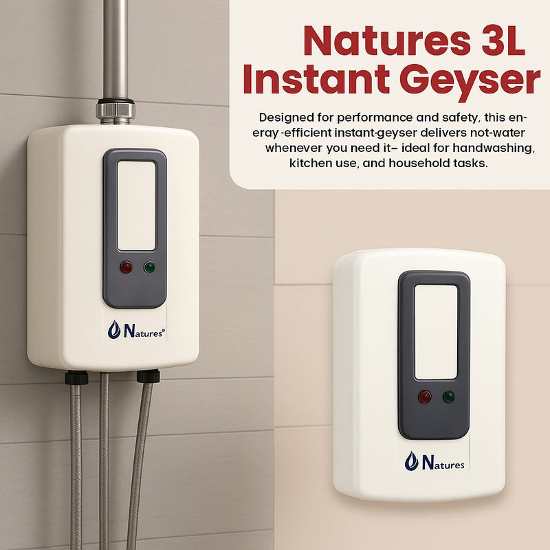 Natures 3 L Instant Water Geyser (3L Instant Water Geyser | High Grade | Compact & Energy Efficient, BLACK & WHITE) BLACK & WHITE