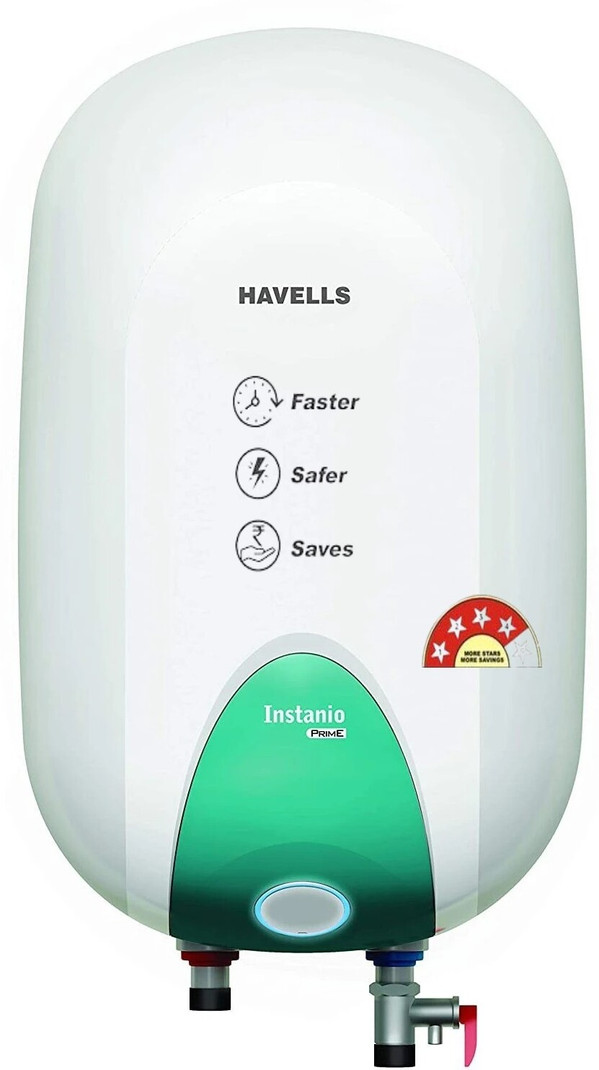 HAVELLS 15 L Storage Water Geyser | 4 Star BEE Energy Rating | Glassline Tanked (Instanio Prime, White & Blue) White & Blue
