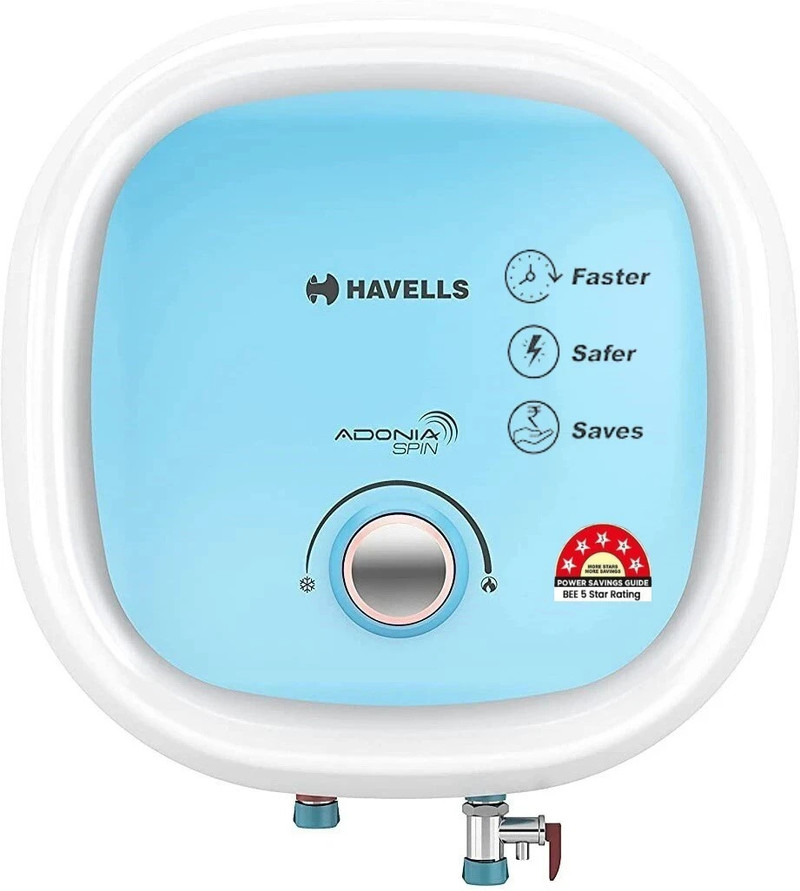 HAVELLS 15 L Storage Water Geyser | 5 Star BEE Energy Rating (Adonia Spin, White, Blue) White, Blue