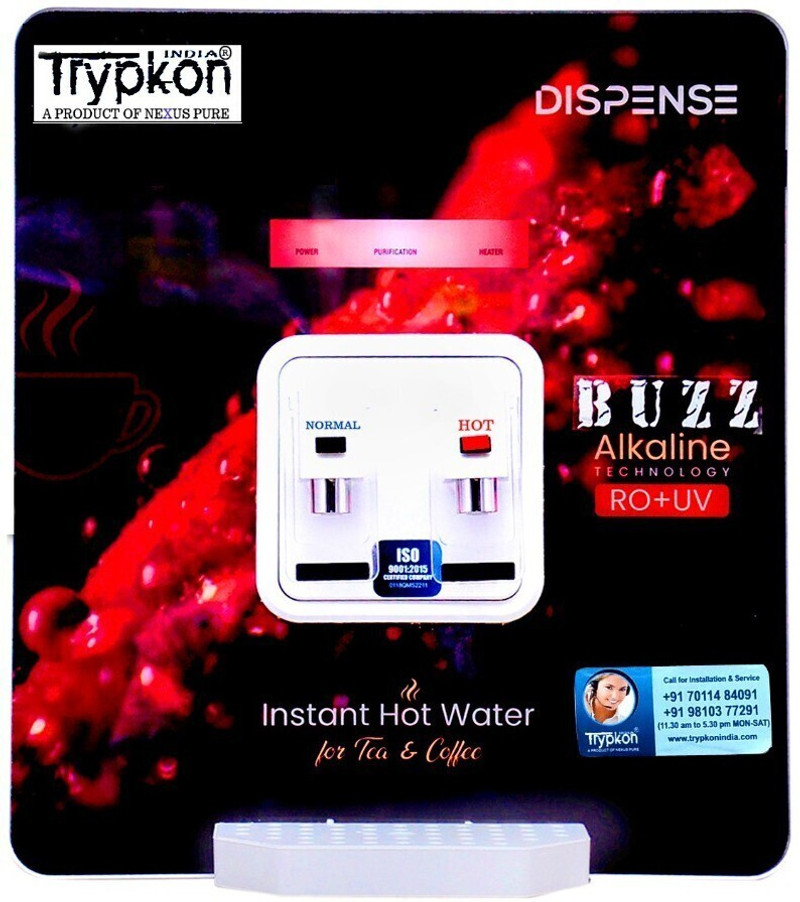 trypkon BUZZ HOT + NORMAL COPPER 16 L RO + In-Tank UV + UF + Copper + Alkaline + Minerals + TDS Control Water Purifier MULTY