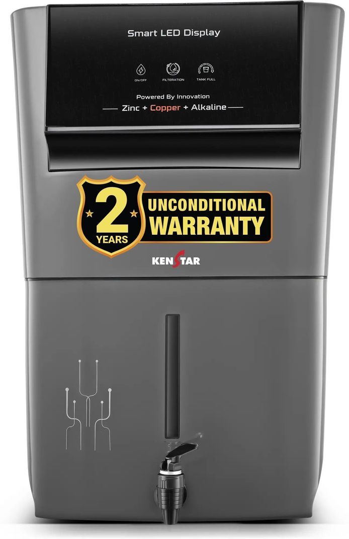 Kenstar Pureza 8 L RO + UV + UF + Copper + Alkaline + Minerals Water Purifier Needs no service for 2 years (Grey)