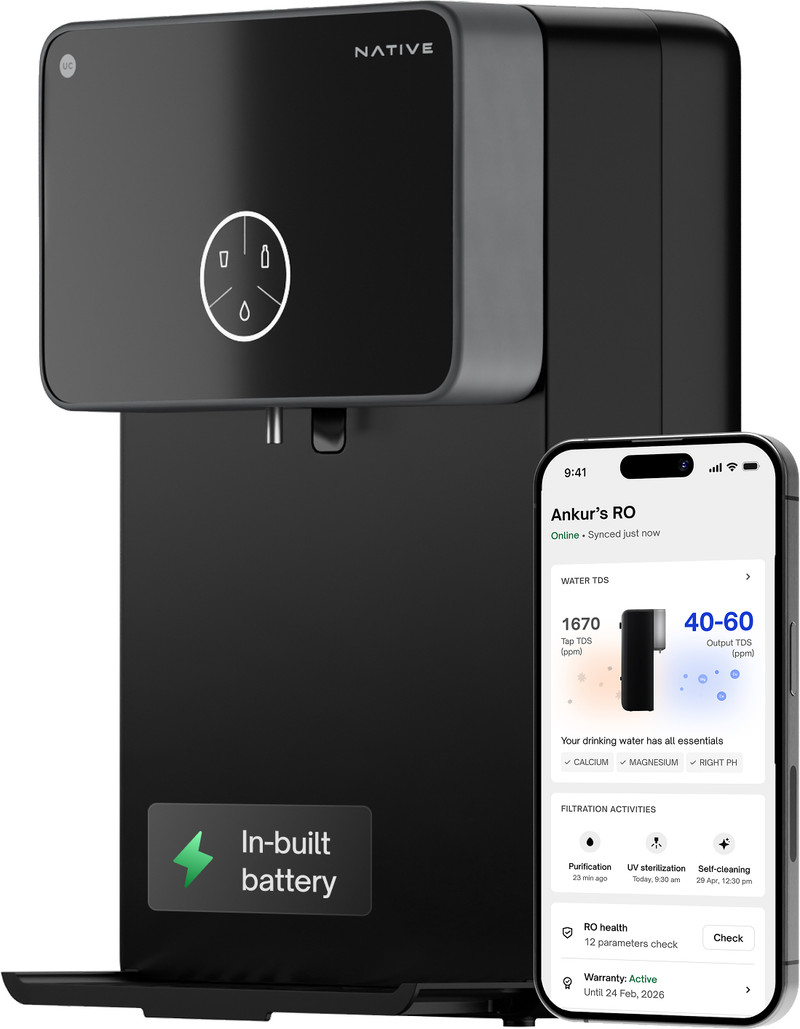 native urban company m2 pro 8 l ro uv minerals alkaline water purifier 10 stage smart in built power backup no service 2 years advanced iot tracking