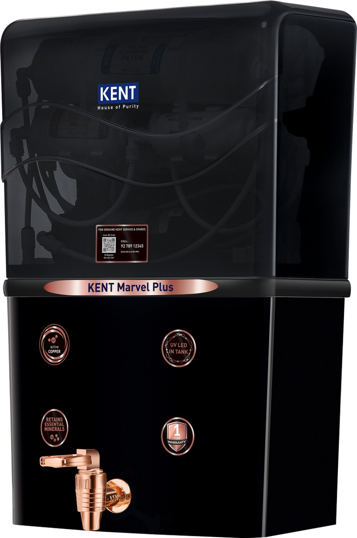 KENT Marvel Plus 8 L RO + UV + UF + Copper + TDS Control Water Purifier ISI Marked 8L Tank 20 LPH Flow deal for Borewell/Tanker/Municipal Water Larges