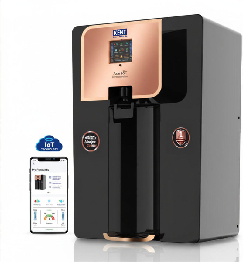 KENT ACE IoT 8 L RO + UV + UF + Copper + Alkaline + TDS Control Water Purifier IoT Enabled Digital Display Alkaline Water with pH 8-9.5 8L 20LP/Hr Ide