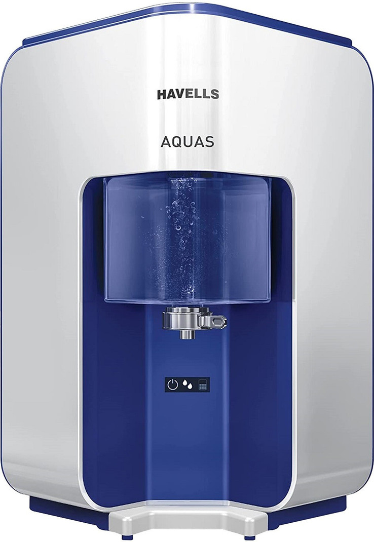 HAVELLS Aquas 7 L RO + UF Water Purifier Suitable for all - Borewell, Tanker, Municipality Water (White, Blue)