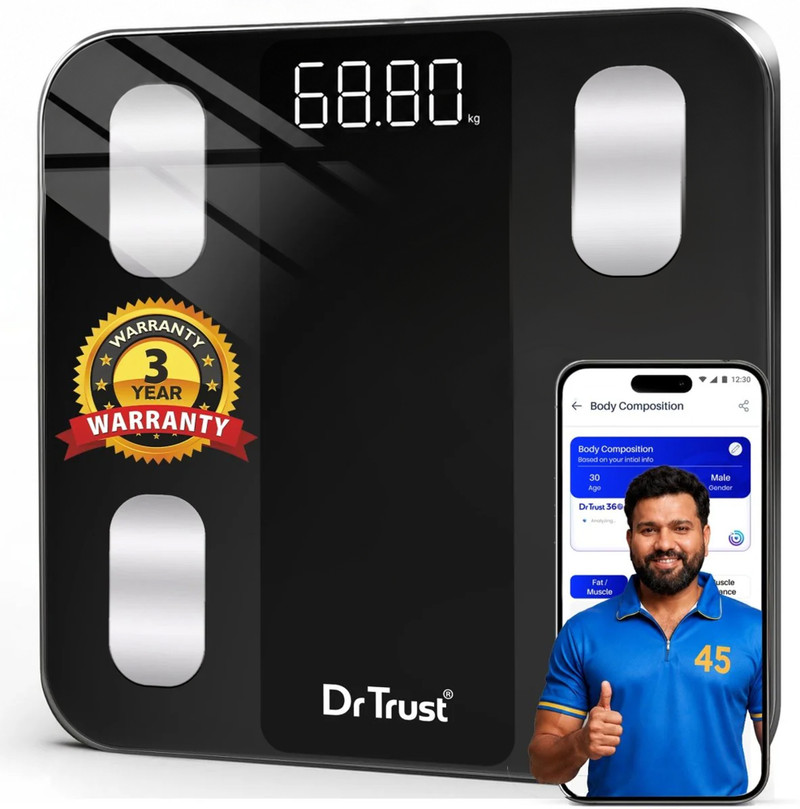 Dr Trust USA Legend Smart Body Fat Analyzer 526 BMI Weight Machine Sync with App Personal Weighing Scale (Black)