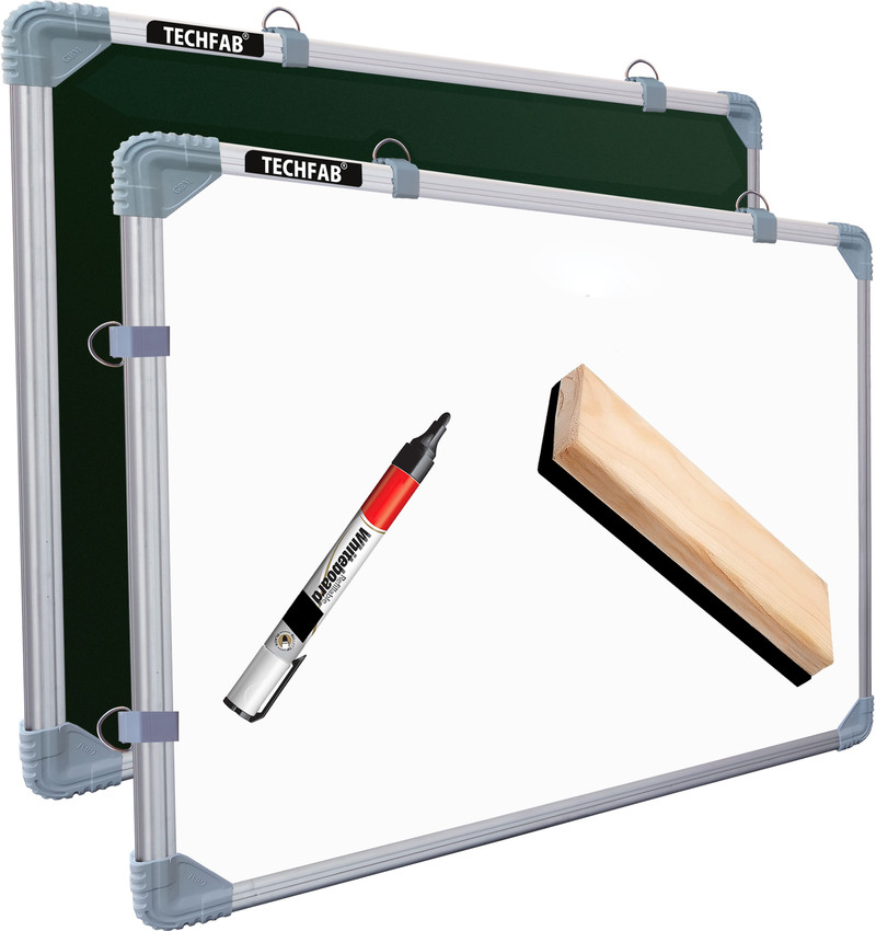 techfab non magnetic 1 5x2 feet double sided whiteboard chalkboard front dry erase marker board reverse green chalk glossy surface robust aluminum frame 41x59 cms whiteboards