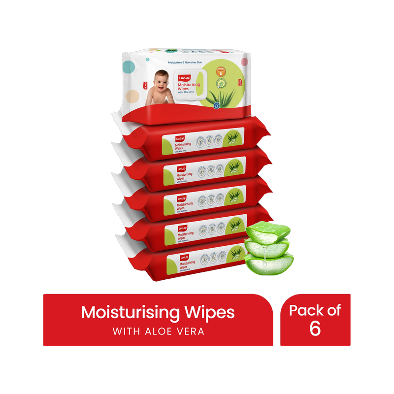 LuvLap Paraben Free wipes for baby with Aloe Vera, 72 wipes/pack with Lid 432 Wipes