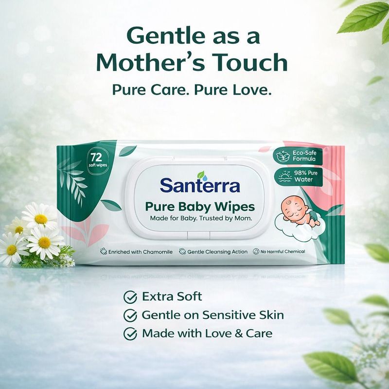 Santerra Pure Baby Wipes 2592 Count Pack of 6 x 432 Wipes (2592 total) - Image 5