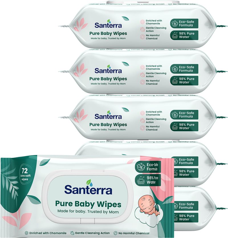Santerra Pure Baby Wipes 2592 Count Pack of 6 x 432 Wipes (2592 total) - Image 2