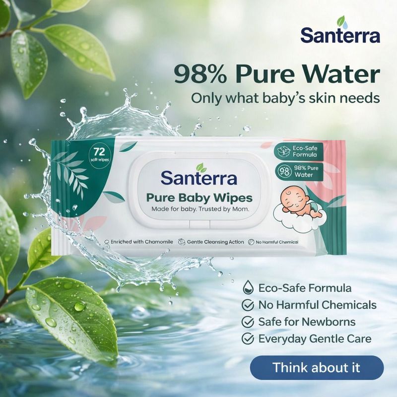 Santerra Pure Baby Wipes 2592 Count Pack of 6 x 432 Wipes (2592 total) - Image 6
