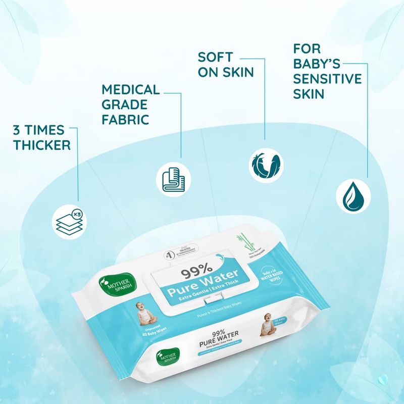 Mother Sparsh 99% Pure Water Baby Wipes (80 Wipes) 2 Pieces - Image 4