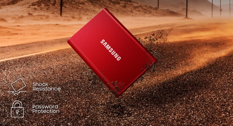 Samsung Disque dur SSD externe Portable 2To T7 rouge métallique pas cher 