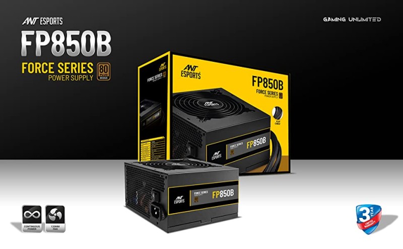 Ant Esports FP850B 80 Plus Bronze Certified Non-Modular Power Supply for PC  850 Watts PSU - Ant Esports 