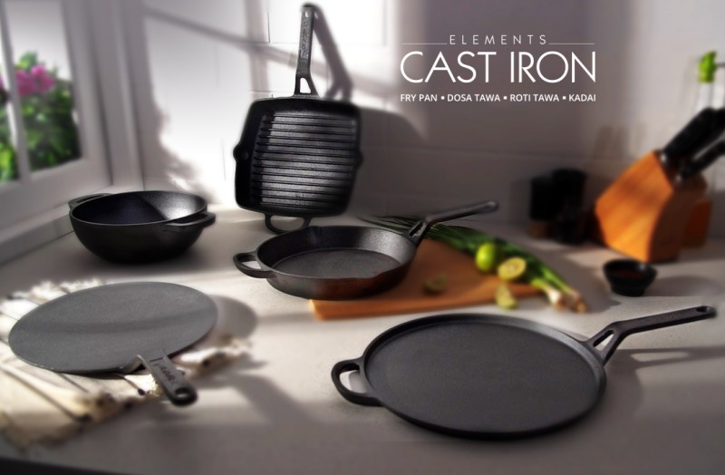 Bergner Elements Pre-Seasoned Cast Iron Dosa Tawa, 30 cm, Induction  Friendly, BlackSku Code : BG-34123-BK