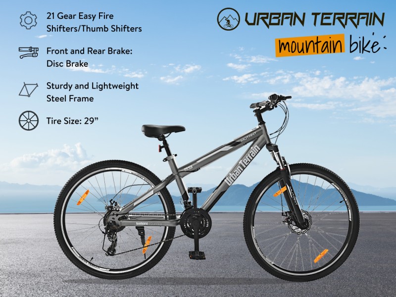 Urban Terrain Mutant 29 Grey Steel MTB With 21 Shimano Gear Ride