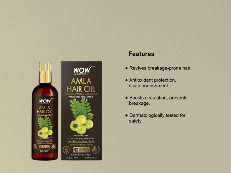 WOW SKIN SCIENCE Amla Hair Oil - Pure Cold Pressed Indian Gooseberry Oil - Intensive  Hair Care - with Comb Applicator - Non-Sticky & Non-Greasy - No Mineral Oil,  Silicones, Synthetic Fragrance 