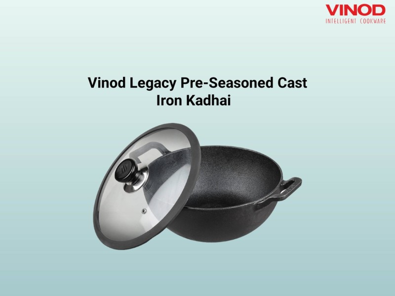 Vinod Legacy Pre-Seasoned Cast Iron Kadai, 22 cm, Induction Friendly,Black,  1 Piece