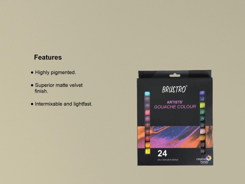 BRuSTRO Artists' Gouache Colour Set of 24 Colours X 12ML  Tubes 