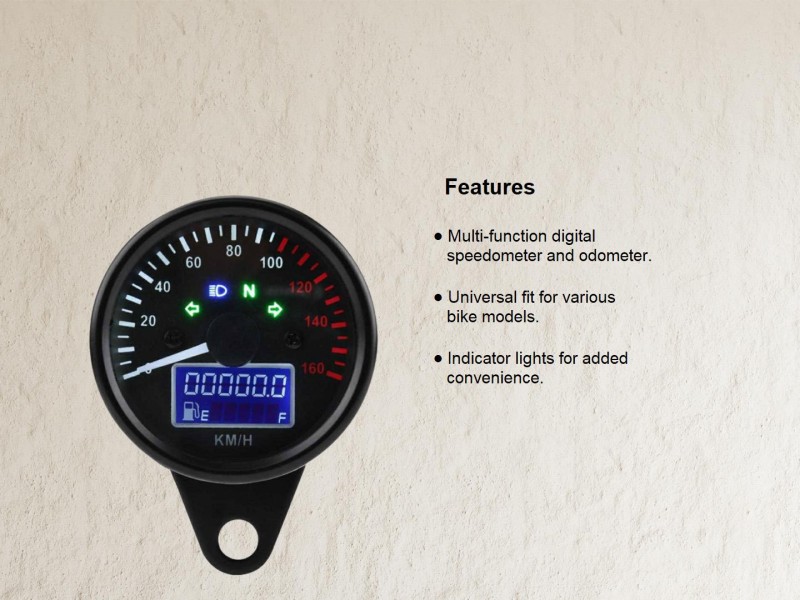 KIMISS Universal 0~160 km/h Motorcycle Speedometer, Digital LED LCD  Tachometer, Retro Chrome