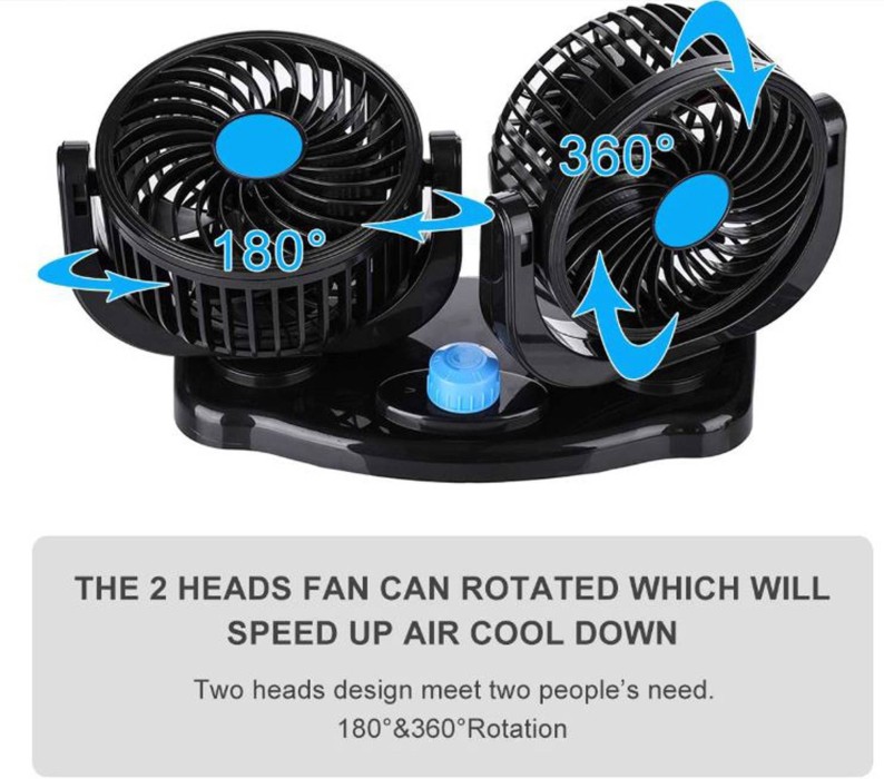 WolkomHome 12V 24V 360 Degree All-Round Adjustable Car Auto Air Cooling  Dual Head Fan Low Noise Car Auto Cooler Air car fan 12 volt hi speed car  cooler for all cars Car