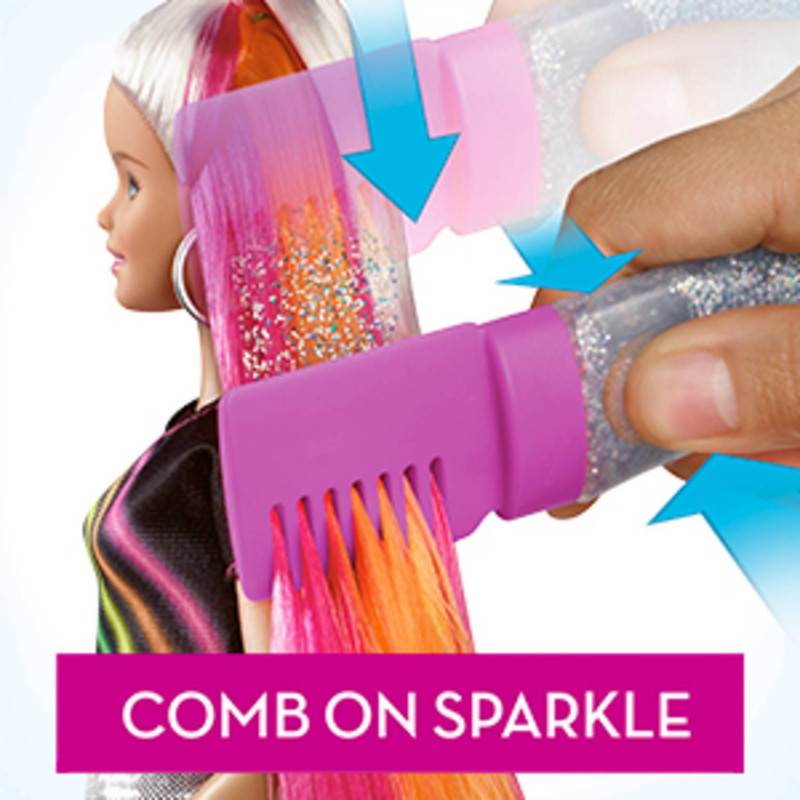Rainbow glitter hair barbie top
