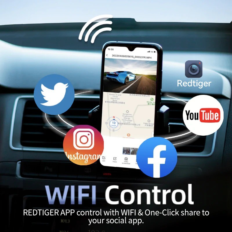 REDTIGER 4K Dashcam Auto Vorne Hinten dashcam Eingebautes WiFi & GPS