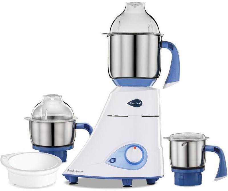 Preethi Blue Leaf Diamond With Super Extractor 750 Juicer Mixer Grinder (4 Jars, White, Blue) Preethi Mixer Juicer Grinder