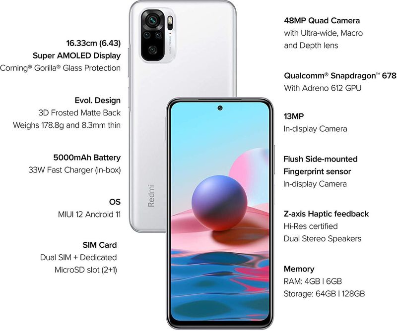 Redmi Note 10 128GB 6GB RAM Frost White - Image 3