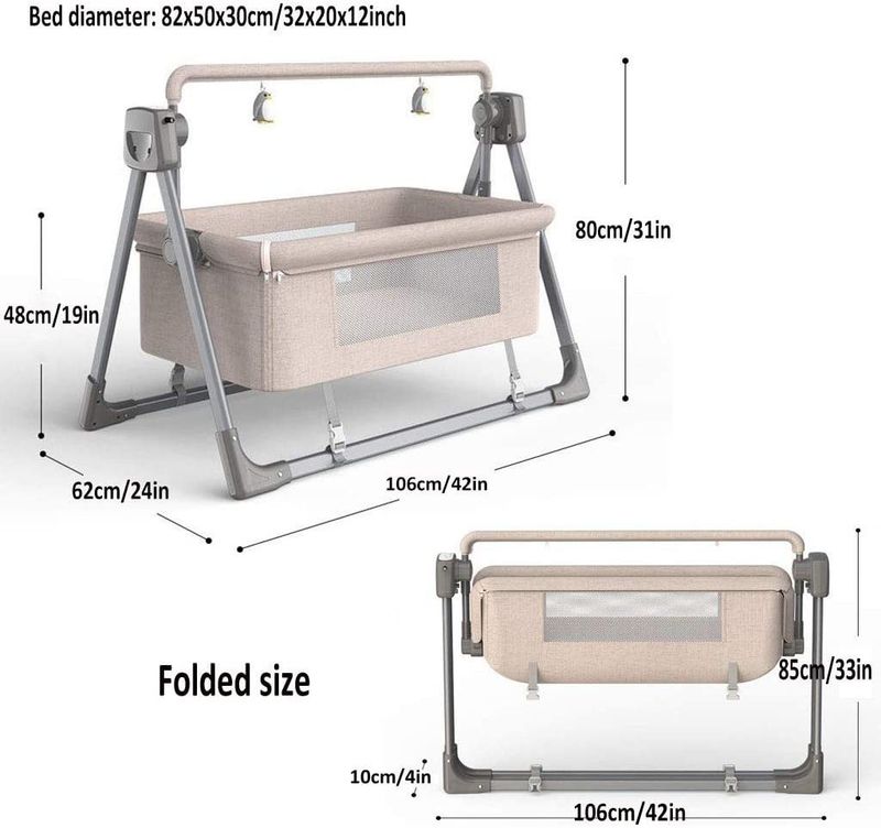JUNIOR JOE Newborn Baby Electric Baby Swing Bed Cradle For Infants Baby Auto Swings Sleeper Bluetooth Music Mosquito Cot (Khakhi) - Image 6