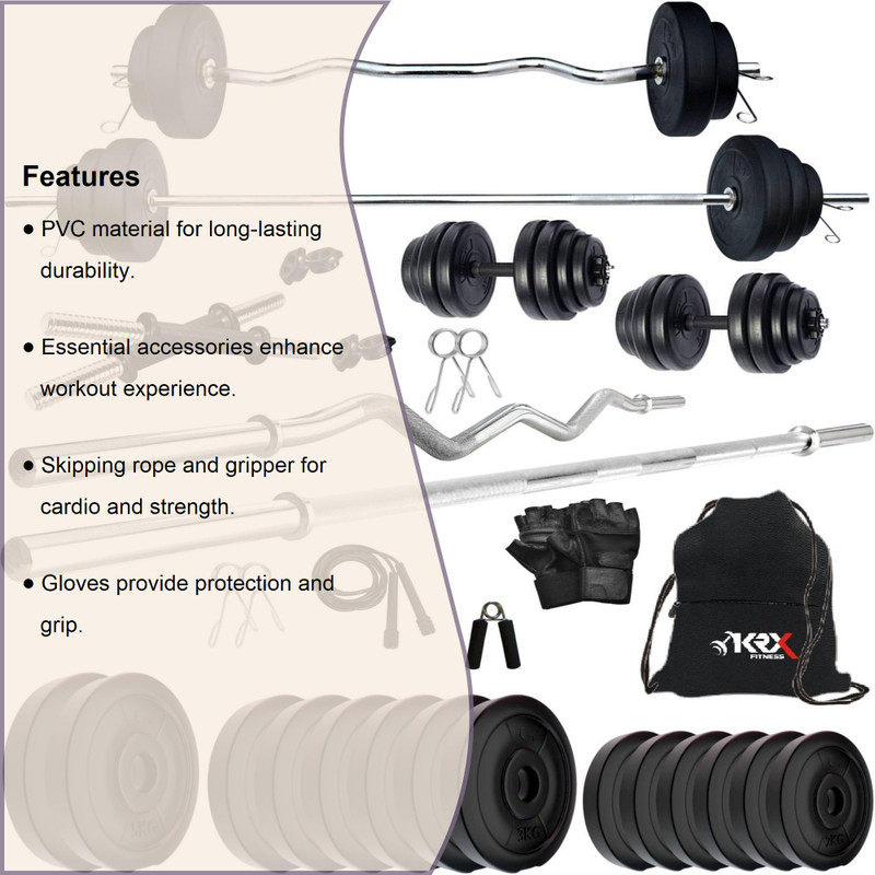 KRX 40 kg PVC 40 Kg Home Gym Set with 3 Ft Curl 5 Ft plain 1 Pair Dumbbell Home Gym Combo Price in India Buy KRX 40 kg