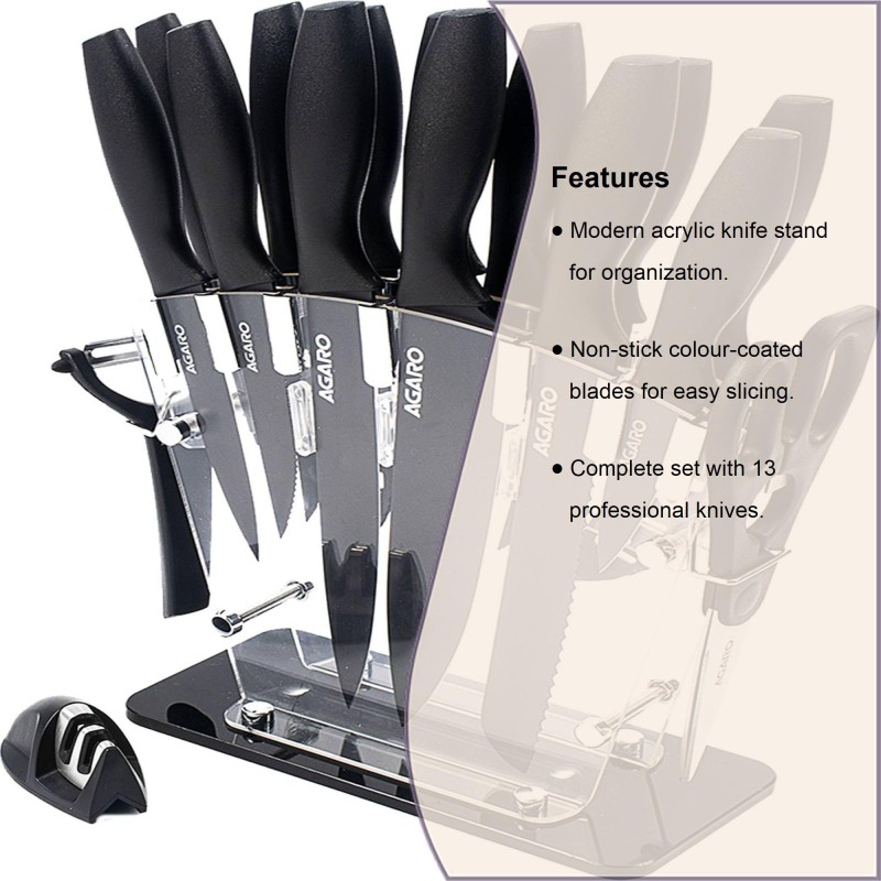 17 Pieces Kitchen Knives Set, 13 Stainless Steel Knives Acrylic