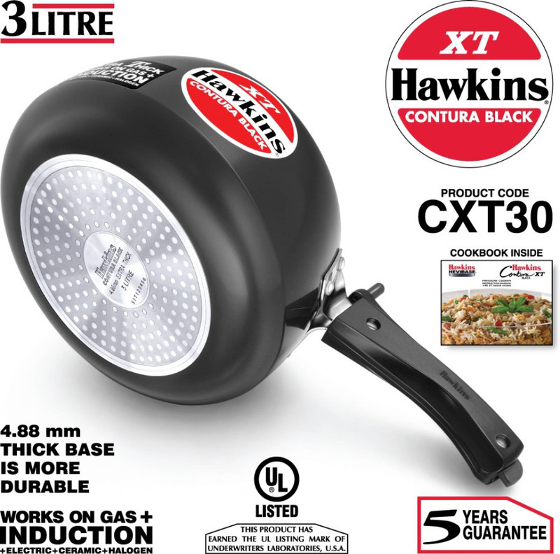 Hawkins Contura Black XT CXT30 3 L Inner Lid Induction Bottom Pressure Cooker Price in India Buy Hawkins Contura Black XT CXT30 3 L Inner Lid Induction Bottom Pressure Cooker online at Flipkart