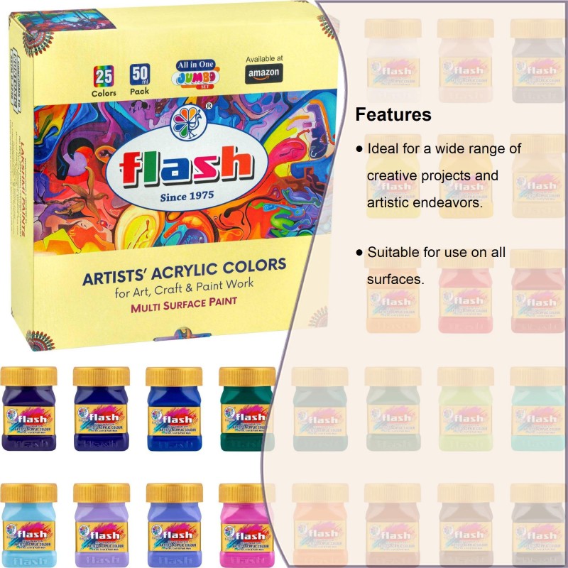 Flash Heavy Body Acrylic Paint 25 Colors Set - 50ml at Rs 1850/piece, Acrylic Painting Colors in Madurai