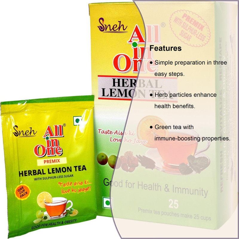 ALL IN ONE Herbal Lemon Tea Premix Sulphur less Sugar 25 pouches Lemon Herbal Tea Box Price in India Buy ALL IN ONE Herbal Lemon Tea Premix Sulphur less Sugar 25 pouches Lemon