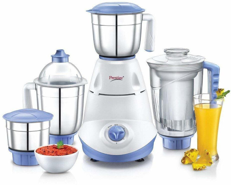 Prestige IRIS 750 W Juicer Mixer Grinder (Iris with 3 Stainless Steel Jar + 1 Juicer Jar | 3 Jars | White, Blue)