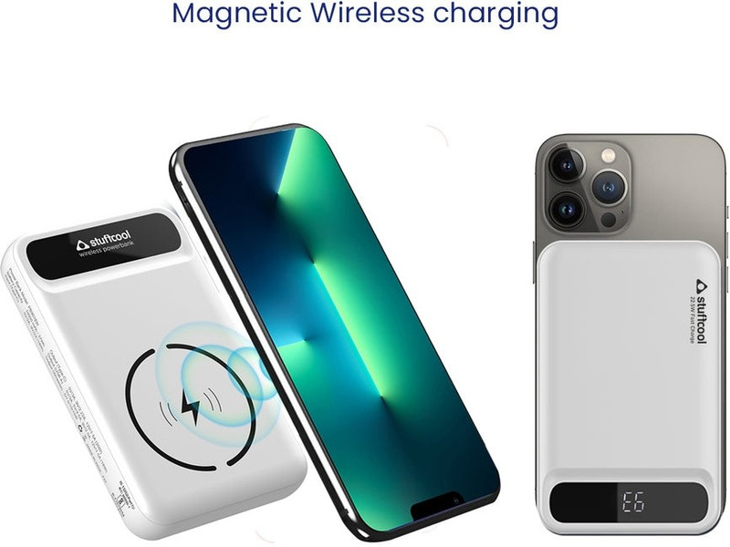 STUFFCOOL 10000 mAh Wireless Power Bank  (White, Lithium Polymer, Fast Charging for Mobile)