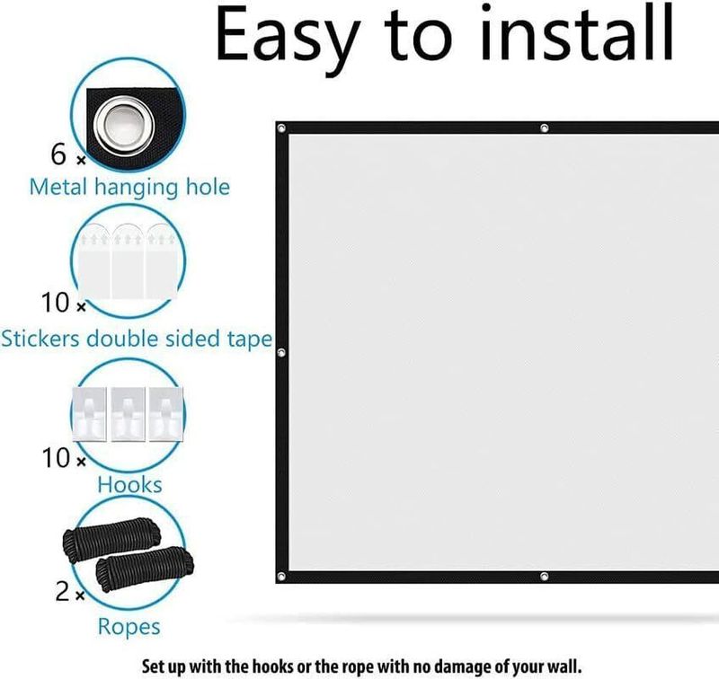 Home Projector Screen Creases Price History - Moiz 138 inch Projector Screen,4K 16:09 Portable Eyelet ...
