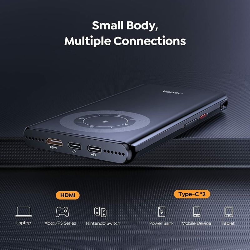 YABER Pico T1 Mini Pocket Portable Projector with WiFi, Bluetooth & Power Bank (110 lm / 1 Speaker / Wireless / Remote Controller) Portable Projector (Black) - Image 3