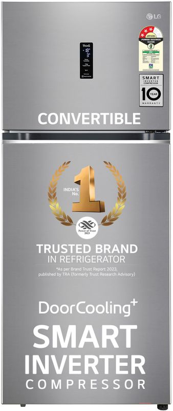 LG 398 L Frost Free Double Door Top Mount 3 Star Convertible Refrigerator (Shiny Steel, GL-T422VPZX)