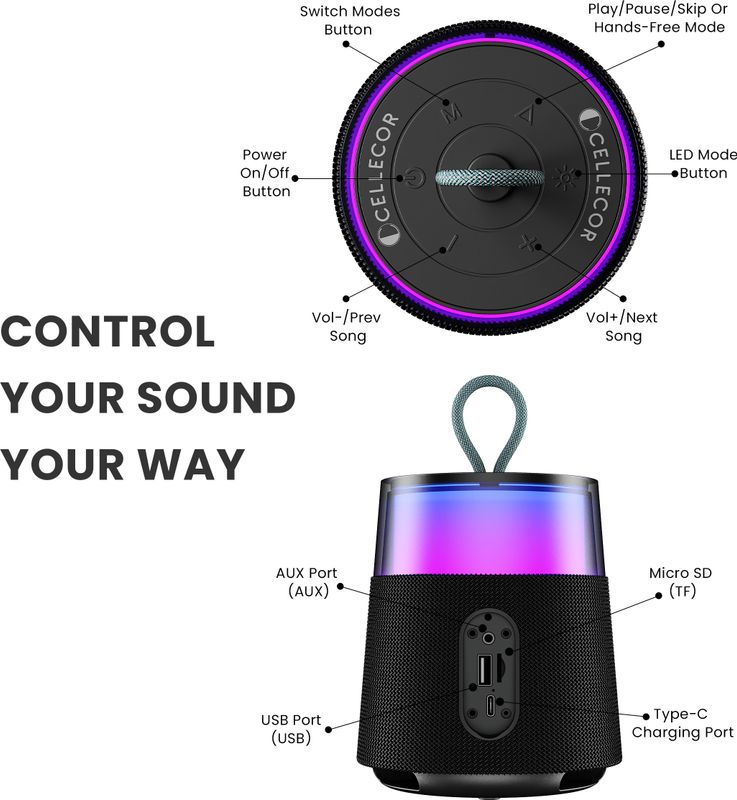 Cellecor CLB-80 BOOM | 10 Hr Playtime | BT-v5.3 | 2600mAH | Water Resistant 10 W Bluetooth Speaker (Black, Stereo Channel) - Image 5