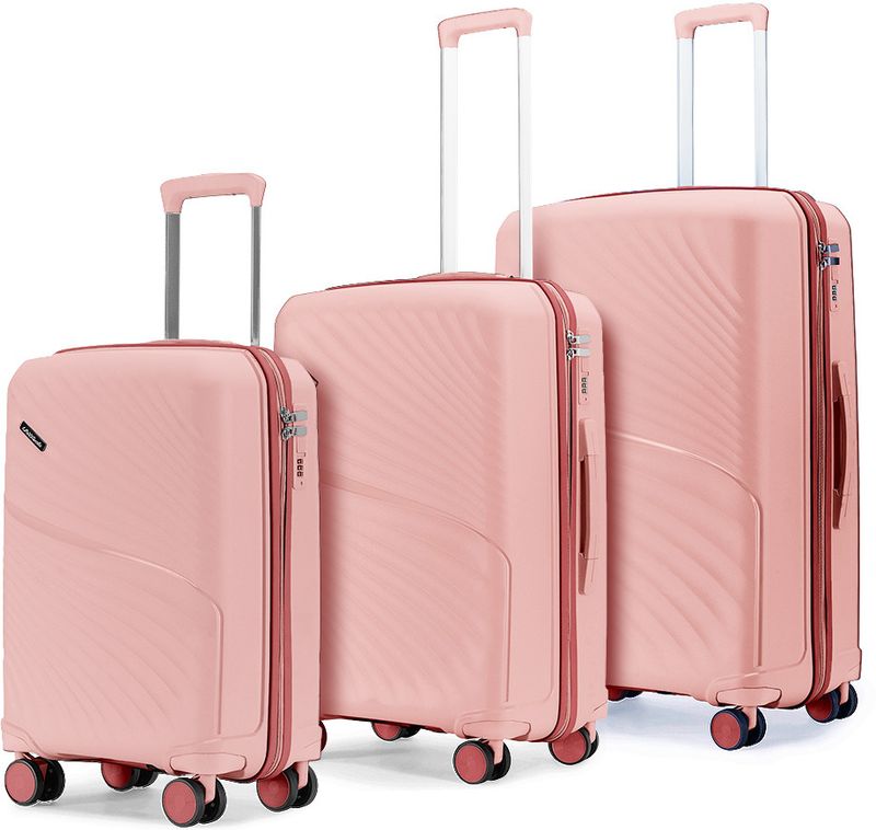 LATTITUDE by Provogue Hard Body Set of 3 Luggage 8 Wheels - MERIDIAN 55/65/75 8W BLOSSOM PINK/MEGENTA PINK - Pink